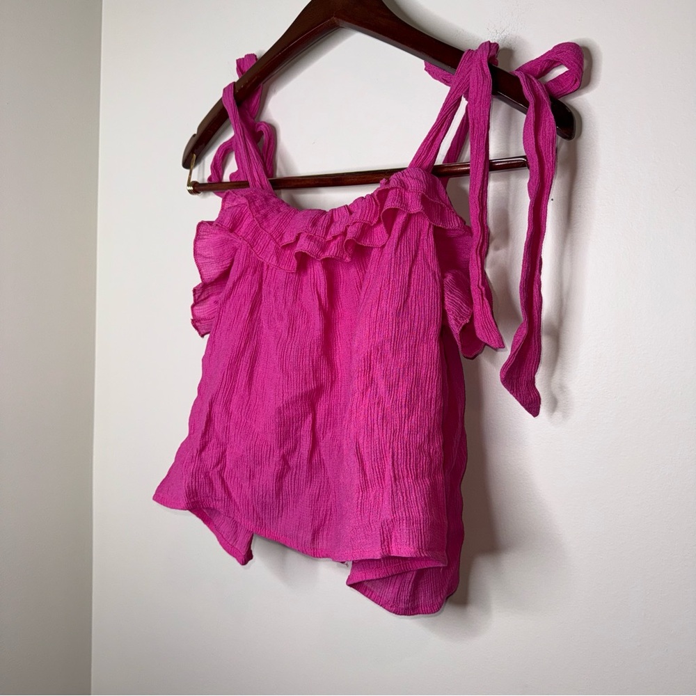 Lulu's Pink Perfect Babe Hot Pink Ruffled Tie-Strap Top - Picture 4 of 7